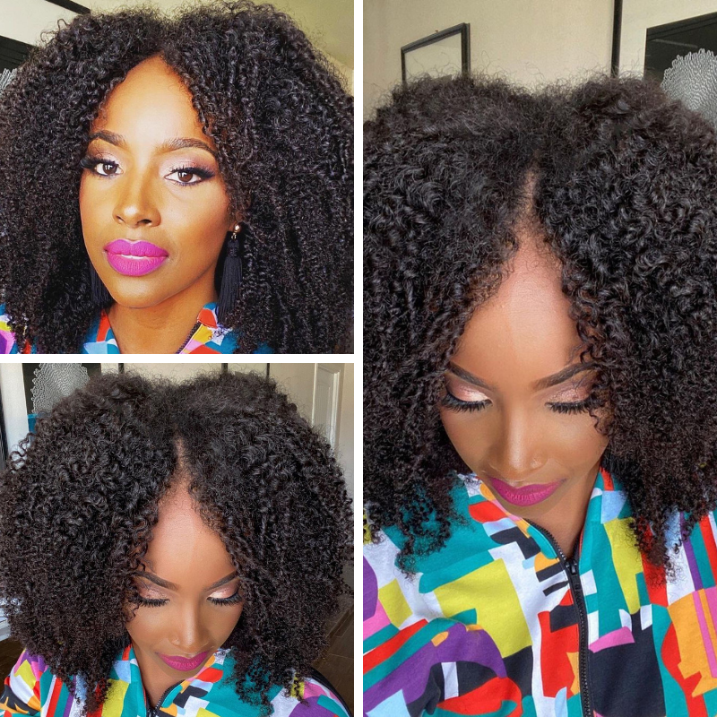 باروكة شعر قصيرة بوب على شكل حرف V، باروكة شعر جيري مجعدة بدون غراء، تناسب فروة الرأس الحقيقية، لا تترك الشعر منسدلاً، مناسبة للمبتدئين