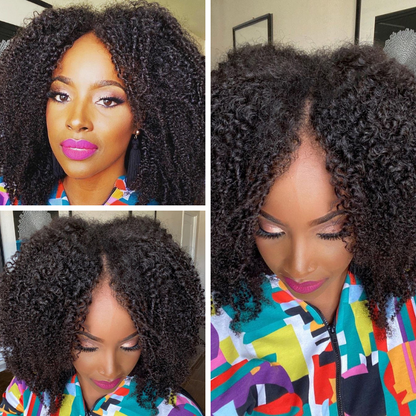 باروكة شعر قصيرة بوب على شكل حرف V، باروكة شعر جيري مجعدة بدون غراء، تناسب فروة الرأس الحقيقية، لا تترك الشعر منسدلاً، مناسبة للمبتدئين