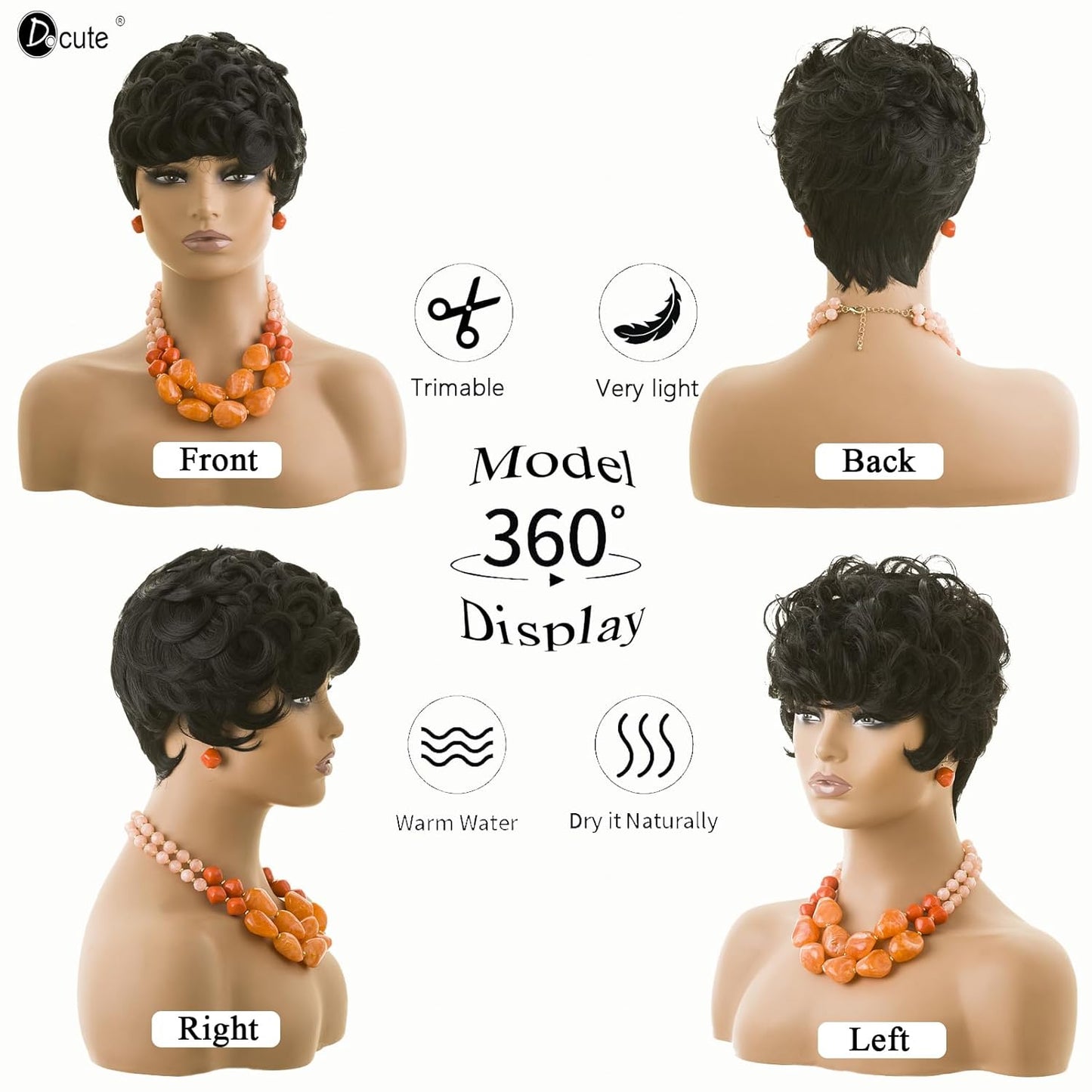 باروكة شعر رمادية قصيرة مع غرة للنساء ذوات البشرة السمراء - نمط قصير مجعد طبيعي مموج منفوش (رمادي) 