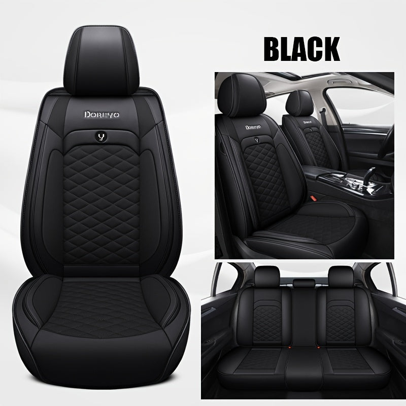 [Stylish Car Seat Cover] DENEGO Quilted Car Seat Cover | Cartoon Design, Full Coverage, Faux Leather &amp; Mesh Fabric, 1 Seat/Five Seat Option, Stylish &amp; Comfortable, Luxury 