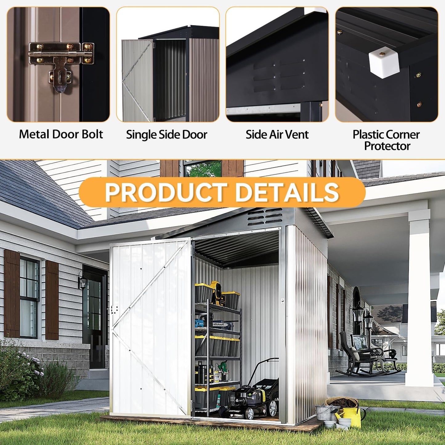 Wall Mounted Metal Lean To Storage Shed With Side Door 