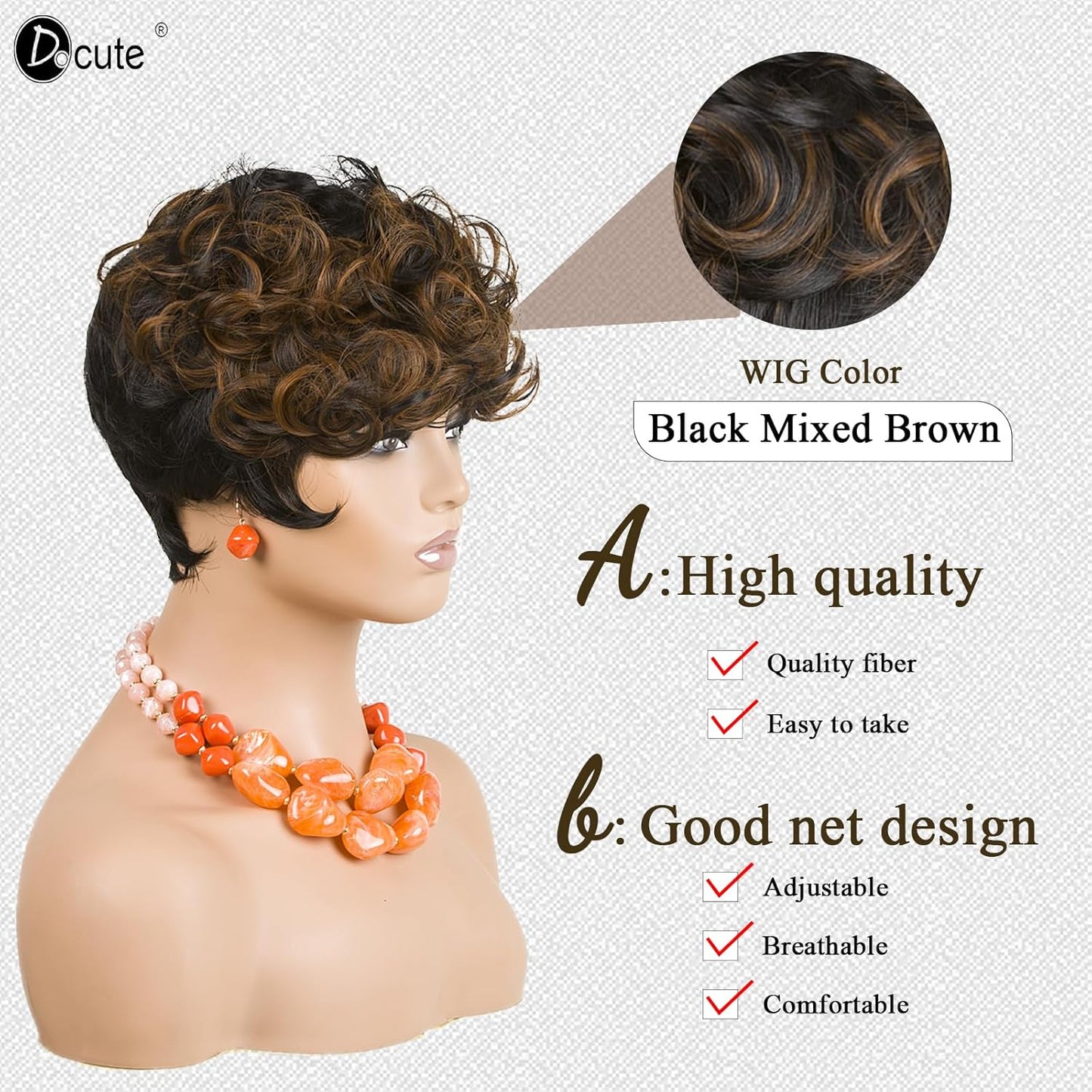 باروكة شعر رمادية قصيرة مع غرة للنساء ذوات البشرة السمراء - نمط قصير مجعد طبيعي مموج منفوش (رمادي) 