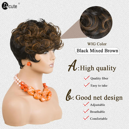 باروكة شعر رمادية قصيرة مع غرة للنساء ذوات البشرة السمراء - نمط قصير مجعد طبيعي مموج منفوش (رمادي) 