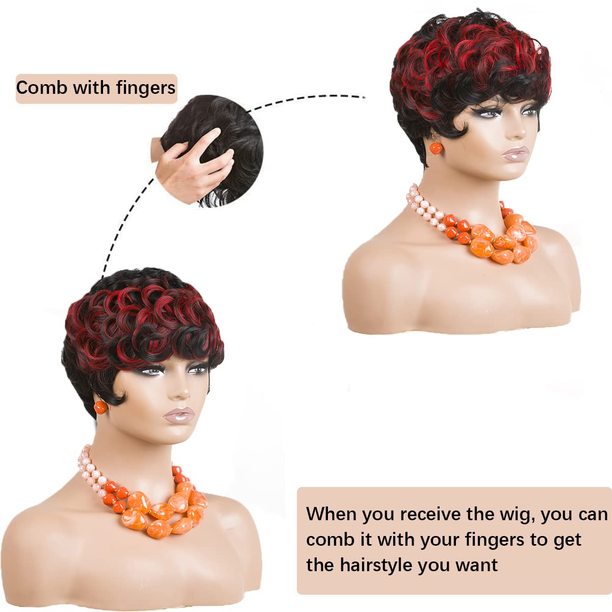 باروكة شعر رمادية قصيرة مع غرة للنساء ذوات البشرة السمراء - نمط قصير مجعد طبيعي مموج منفوش (رمادي) 