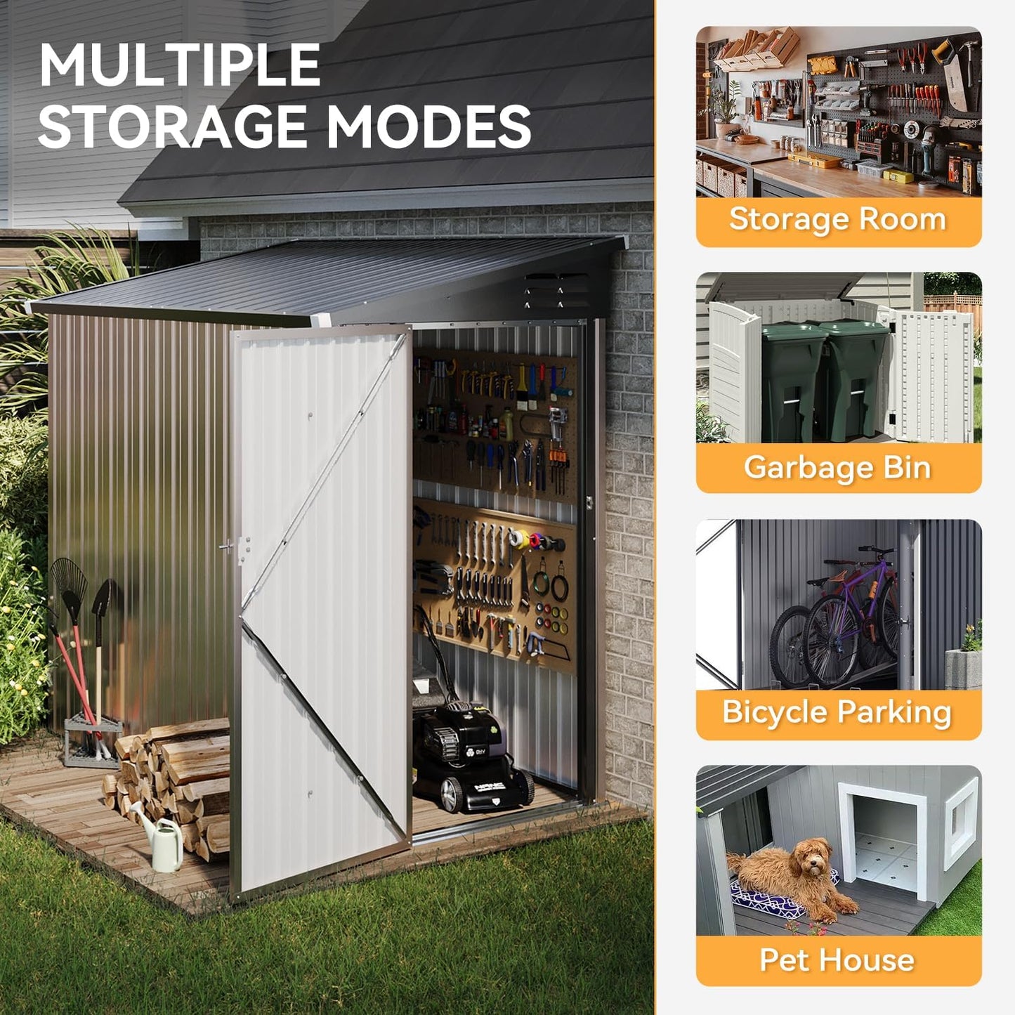 Wall Mounted Metal Lean To Storage Shed With Side Door 