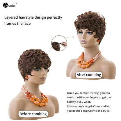 باروكة شعر رمادية قصيرة مع غرة للنساء ذوات البشرة السمراء - نمط قصير مجعد طبيعي مموج منفوش (رمادي) 