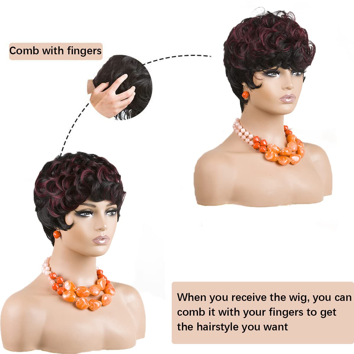 باروكة شعر رمادية قصيرة مع غرة للنساء ذوات البشرة السمراء - نمط قصير مجعد طبيعي مموج منفوش (رمادي) 