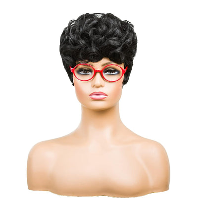 باروكة شعر رمادية قصيرة مع غرة للنساء ذوات البشرة السمراء - نمط قصير مجعد طبيعي مموج منفوش (رمادي) 