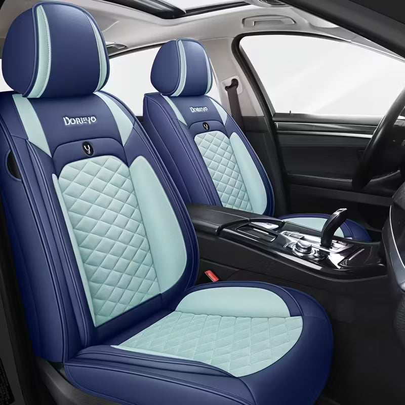 [Stylish Car Seat Cover] DENEGO Quilted Car Seat Cover | Cartoon Design, Full Coverage, Faux Leather &amp; Mesh Fabric, 1 Seat/Five Seat Option, Stylish &amp; Comfortable, Luxury 