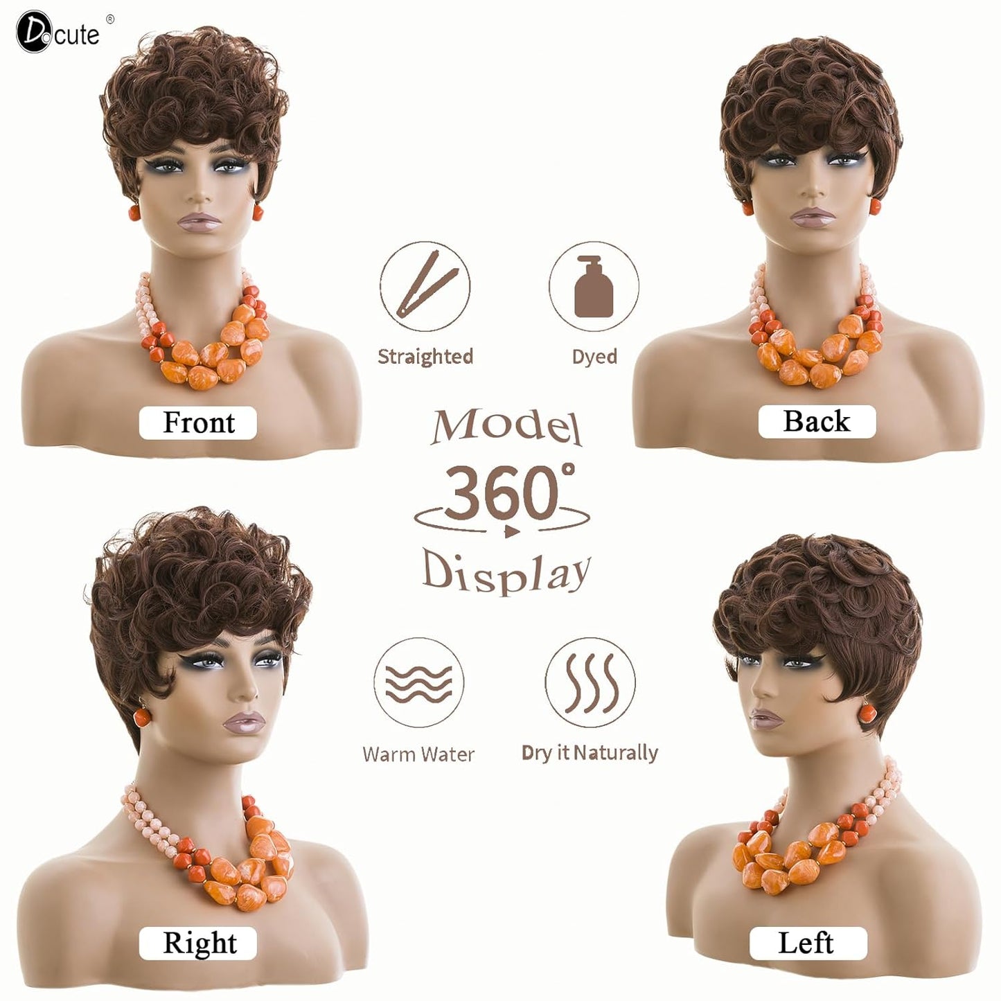 باروكة شعر رمادية قصيرة مع غرة للنساء ذوات البشرة السمراء - نمط قصير مجعد طبيعي مموج منفوش (رمادي) 