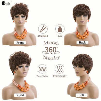 باروكة شعر رمادية قصيرة مع غرة للنساء ذوات البشرة السمراء - نمط قصير مجعد طبيعي مموج منفوش (رمادي) 