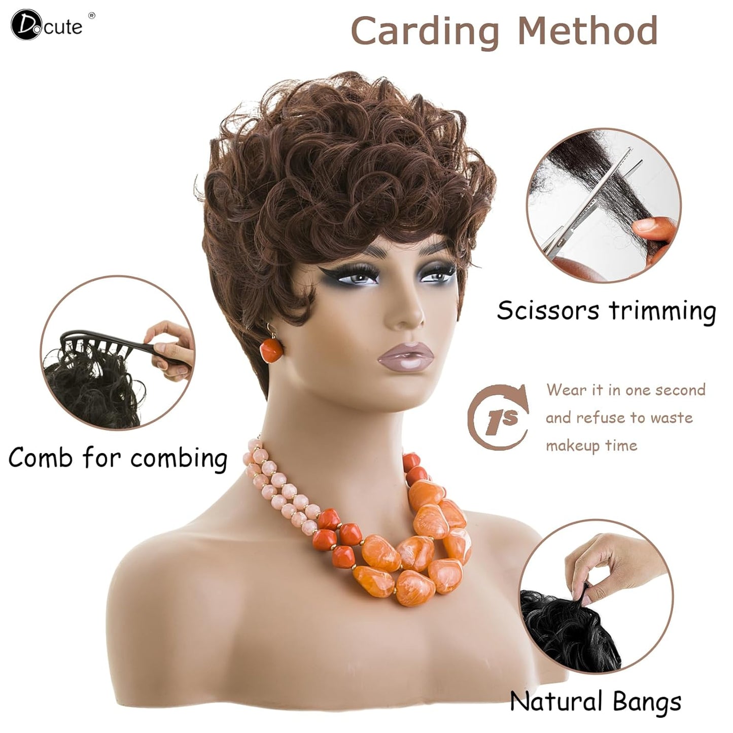 باروكة شعر رمادية قصيرة مع غرة للنساء ذوات البشرة السمراء - نمط قصير مجعد طبيعي مموج منفوش (رمادي) 