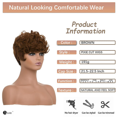 باروكة شعر رمادية قصيرة مع غرة للنساء ذوات البشرة السمراء - نمط قصير مجعد طبيعي مموج منفوش (رمادي) 