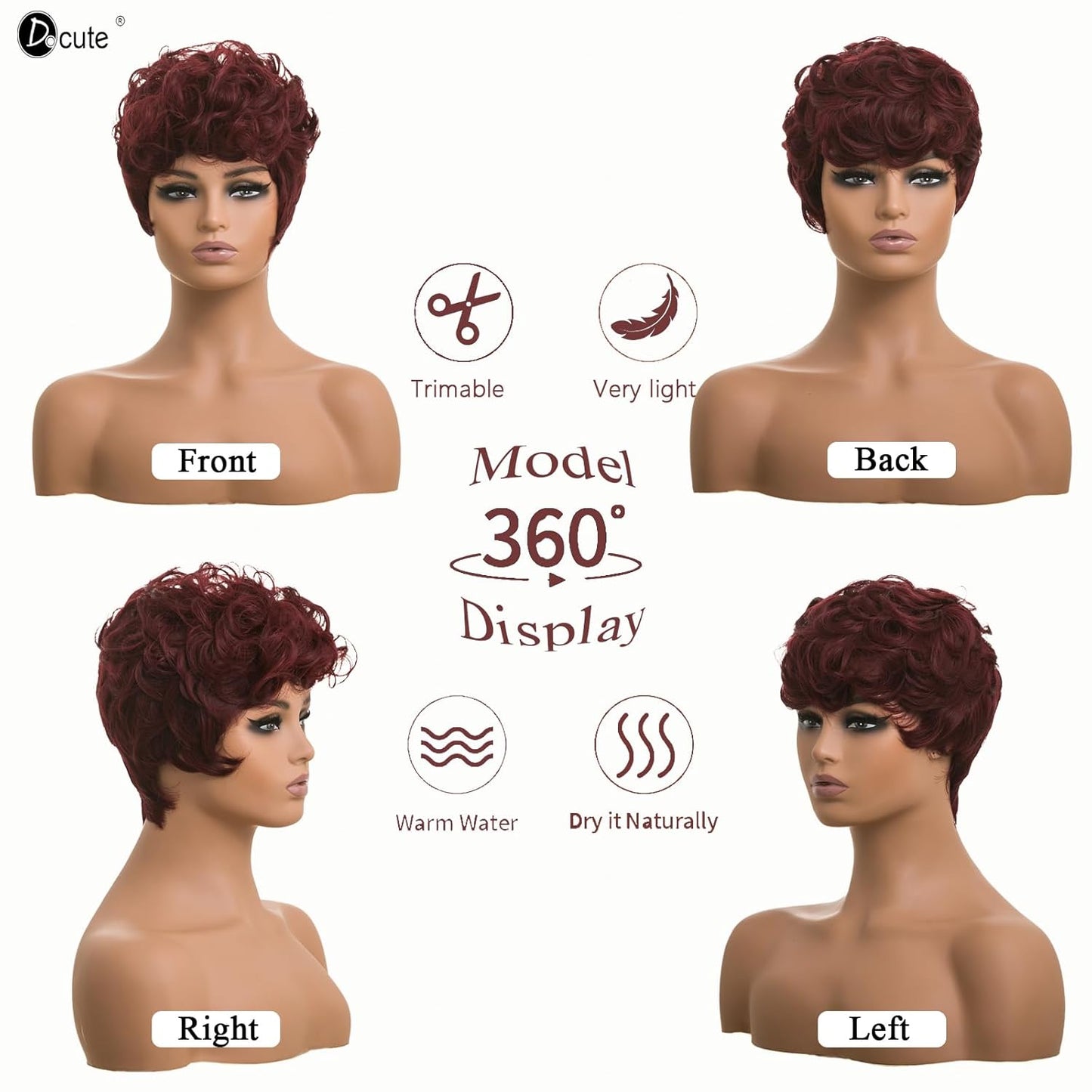 باروكة شعر رمادية قصيرة مع غرة للنساء ذوات البشرة السمراء - نمط قصير مجعد طبيعي مموج منفوش (رمادي) 