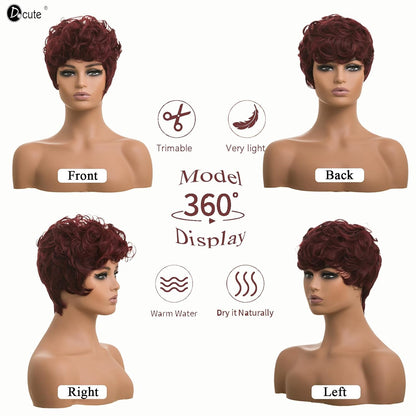 باروكة شعر رمادية قصيرة مع غرة للنساء ذوات البشرة السمراء - نمط قصير مجعد طبيعي مموج منفوش (رمادي) 