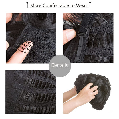 باروكة شعر رمادية قصيرة مع غرة للنساء ذوات البشرة السمراء - نمط قصير مجعد طبيعي مموج منفوش (رمادي) 