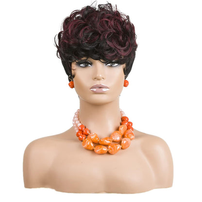 باروكة شعر رمادية قصيرة مع غرة للنساء ذوات البشرة السمراء - نمط قصير مجعد طبيعي مموج منفوش (رمادي) 