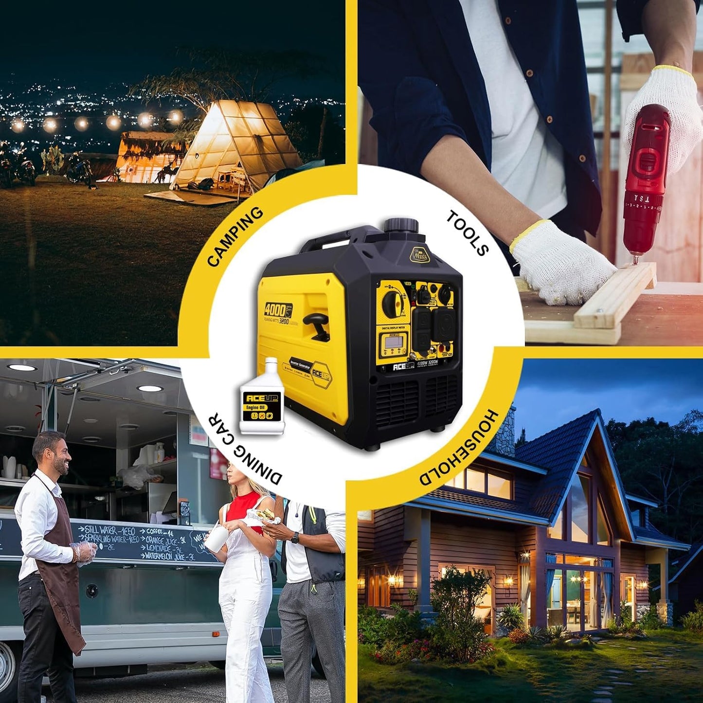 Aceup Energy 4000 Watt Portable Inverter Generator, Gas Powered Generator Quiet for Home, RV-Ready, EPA Compliant