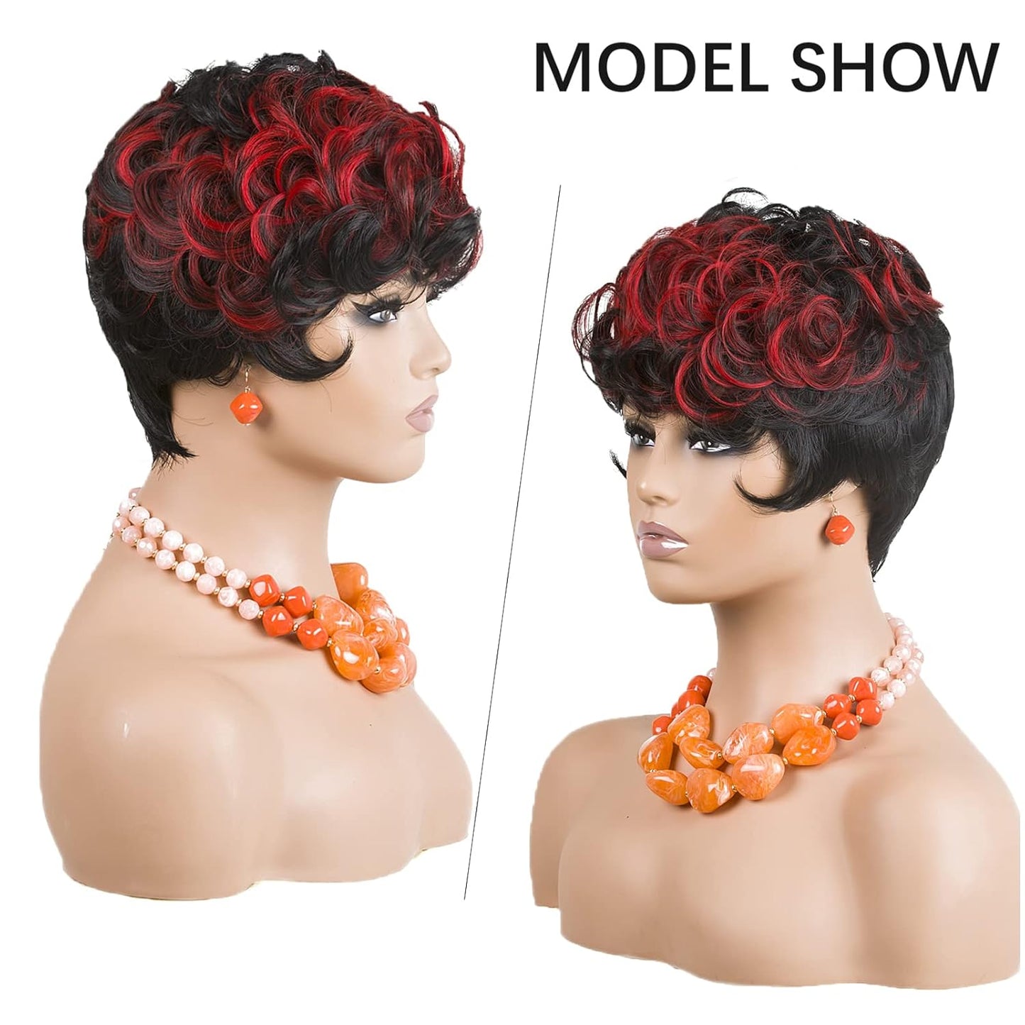 باروكة شعر رمادية قصيرة مع غرة للنساء ذوات البشرة السمراء - نمط قصير مجعد طبيعي مموج منفوش (رمادي) 