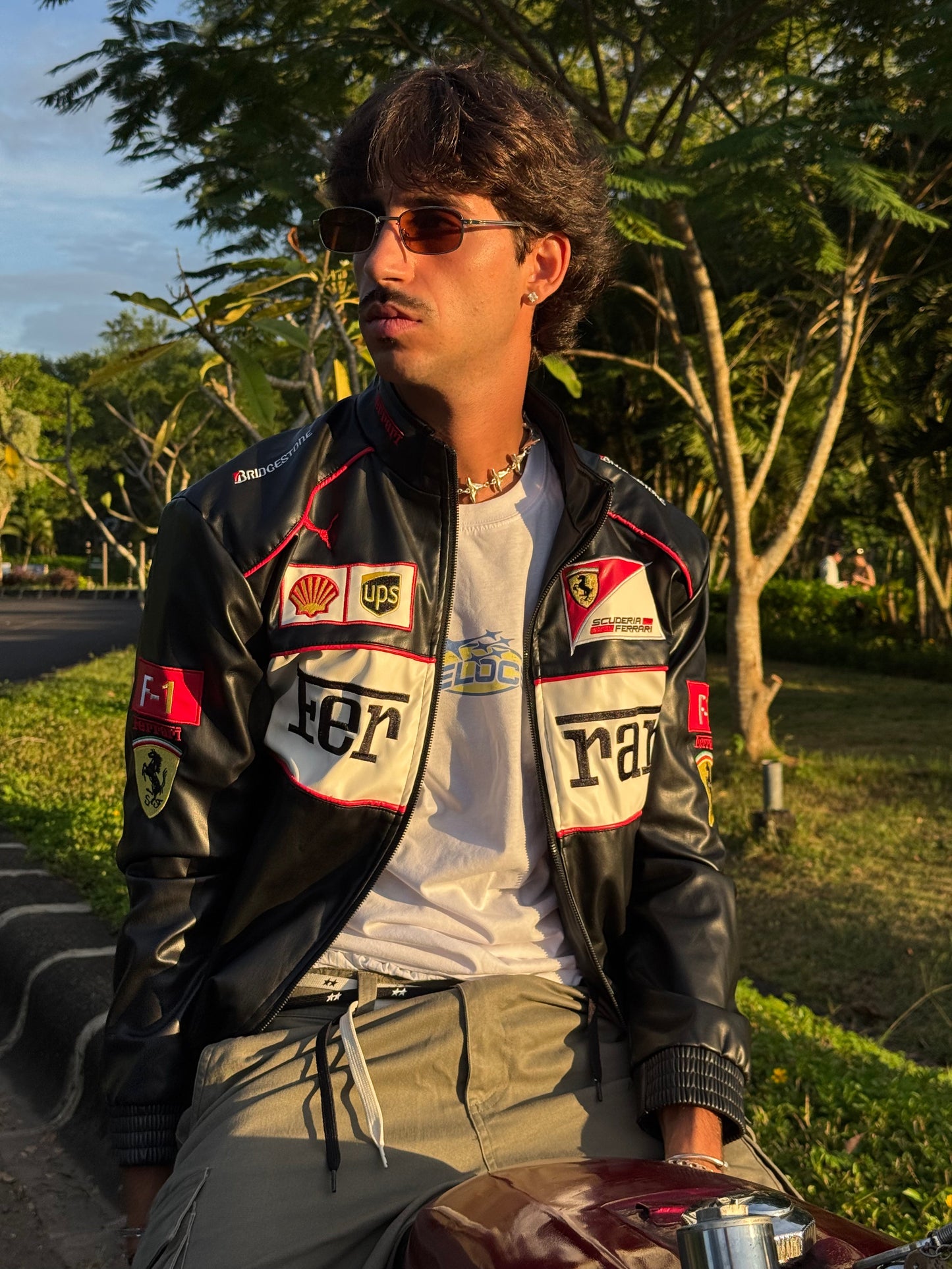 Ferrari F1 Vintage Leather Jacket - White Edition