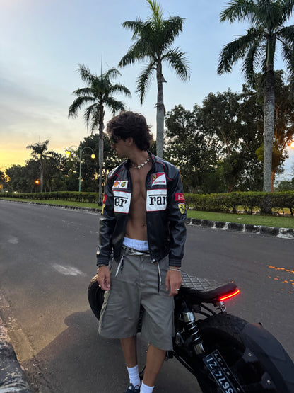 Ferrari F1 Vintage Leather Jacket - White Edition