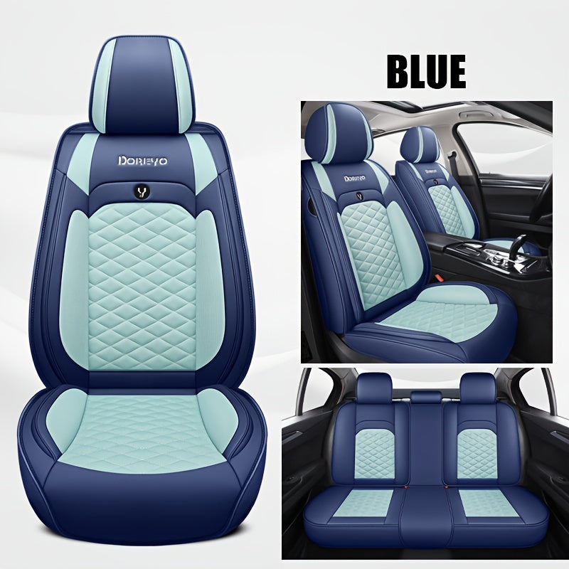 [Stylish Car Seat Cover] DENEGO Quilted Car Seat Cover | Cartoon Design, Full Coverage, Faux Leather &amp; Mesh Fabric, 1 Seat/Five Seat Option, Stylish &amp; Comfortable, Luxury 