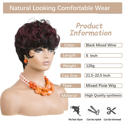 باروكة شعر رمادية قصيرة مع غرة للنساء ذوات البشرة السمراء - نمط قصير مجعد طبيعي مموج منفوش (رمادي) 