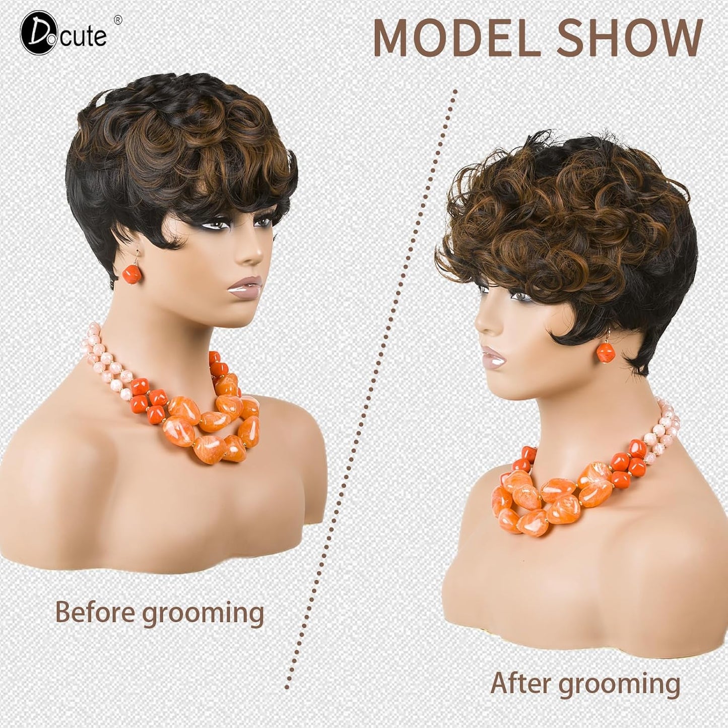 باروكة شعر رمادية قصيرة مع غرة للنساء ذوات البشرة السمراء - نمط قصير مجعد طبيعي مموج منفوش (رمادي) 