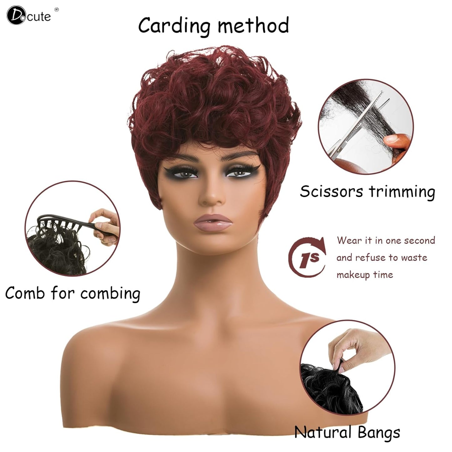 باروكة شعر رمادية قصيرة مع غرة للنساء ذوات البشرة السمراء - نمط قصير مجعد طبيعي مموج منفوش (رمادي) 