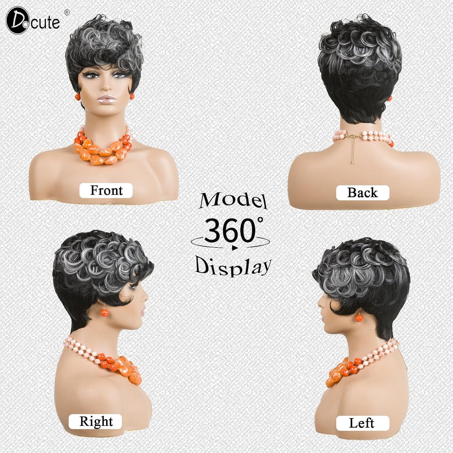 باروكة شعر رمادية قصيرة مع غرة للنساء ذوات البشرة السمراء - نمط قصير مجعد طبيعي مموج منفوش (رمادي) 