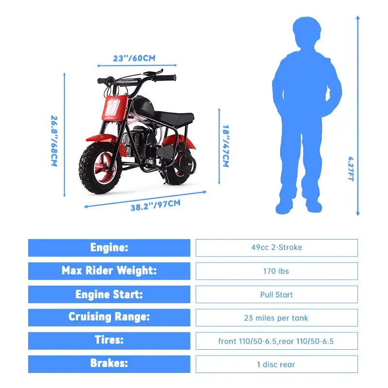 9cc Gas Mini Bike, Max Speed ​​20 Mph | Gas Dirt Bike, Mini Motorcycles