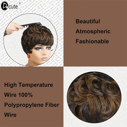 باروكة شعر رمادية قصيرة مع غرة للنساء ذوات البشرة السمراء - نمط قصير مجعد طبيعي مموج منفوش (رمادي) 