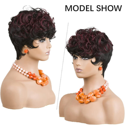 باروكة شعر رمادية قصيرة مع غرة للنساء ذوات البشرة السمراء - نمط قصير مجعد طبيعي مموج منفوش (رمادي) 