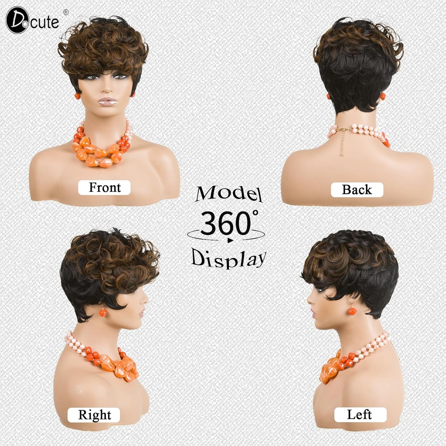 باروكة شعر رمادية قصيرة مع غرة للنساء ذوات البشرة السمراء - نمط قصير مجعد طبيعي مموج منفوش (رمادي) 