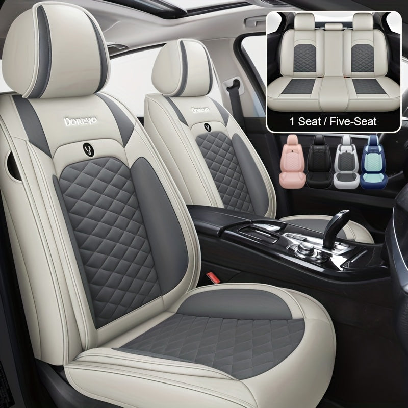[Stylish Car Seat Cover] DENEGO Quilted Car Seat Cover | Cartoon Design, Full Coverage, Faux Leather &amp; Mesh Fabric, 1 Seat/Five Seat Option, Stylish &amp; Comfortable, Luxury 